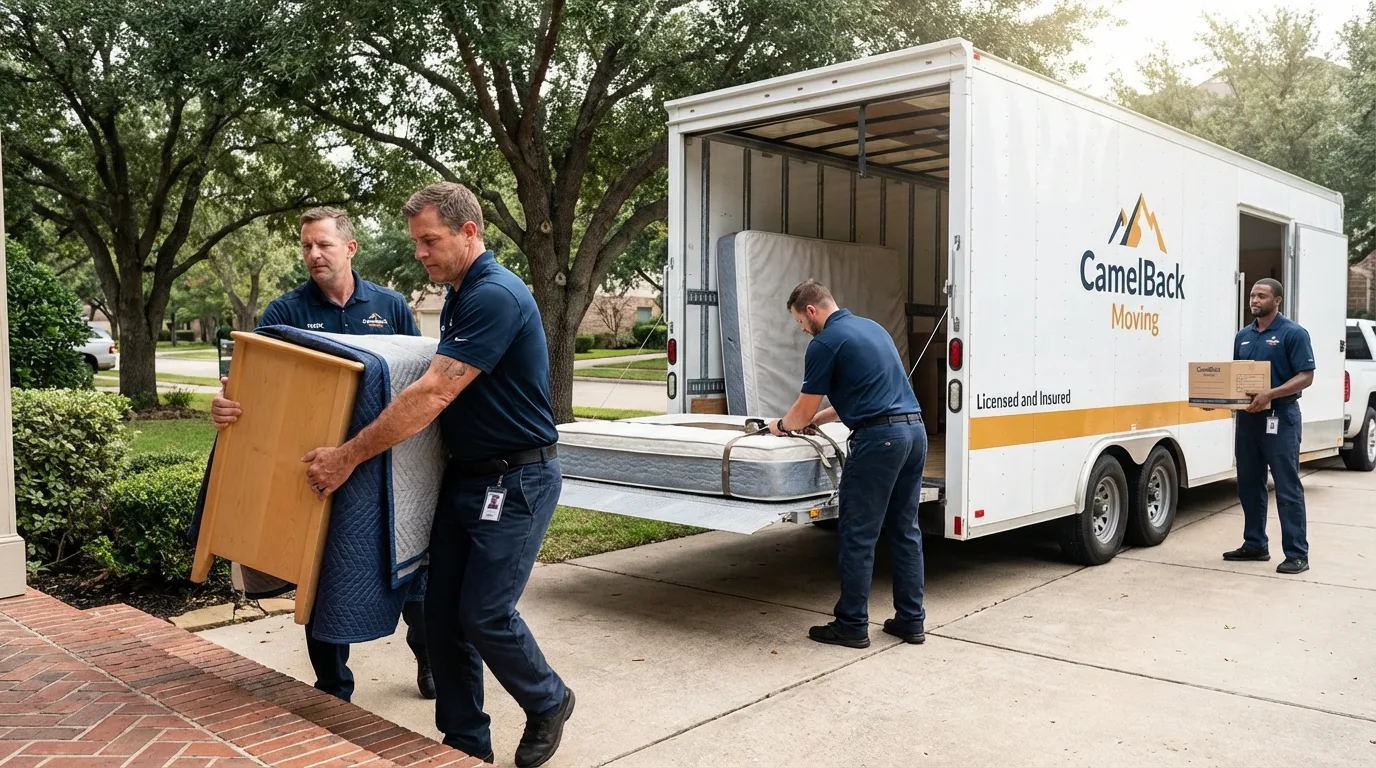 Crew loading residential truck for cross-state move from Lucasville, OH