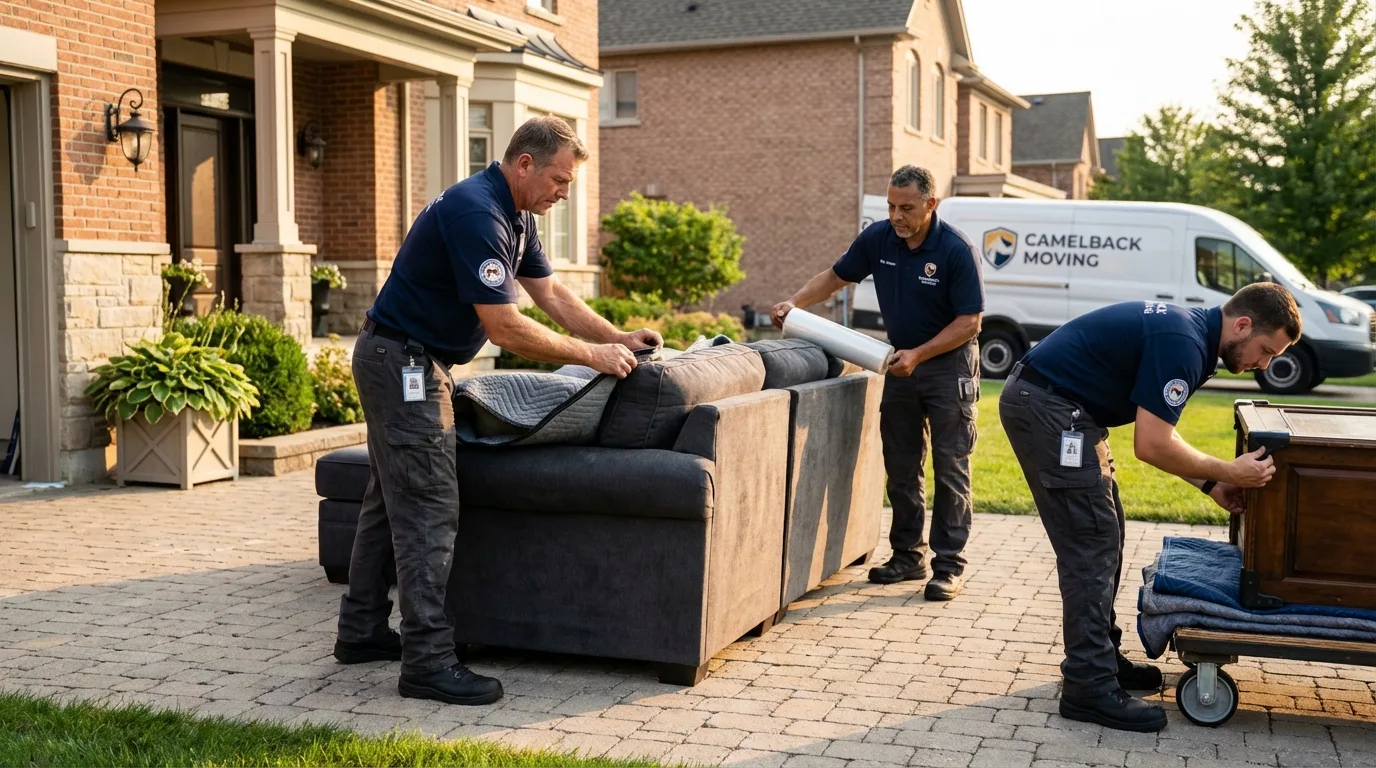 Large estate moving crew wrapping furniture in Lucasville, OH