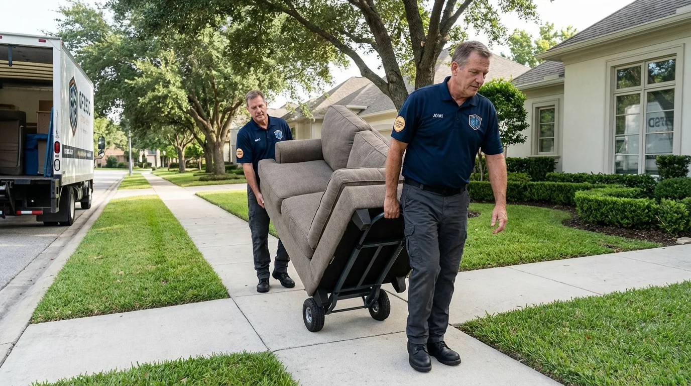 Local residential moving crew loading furniture in Lucasville, OH